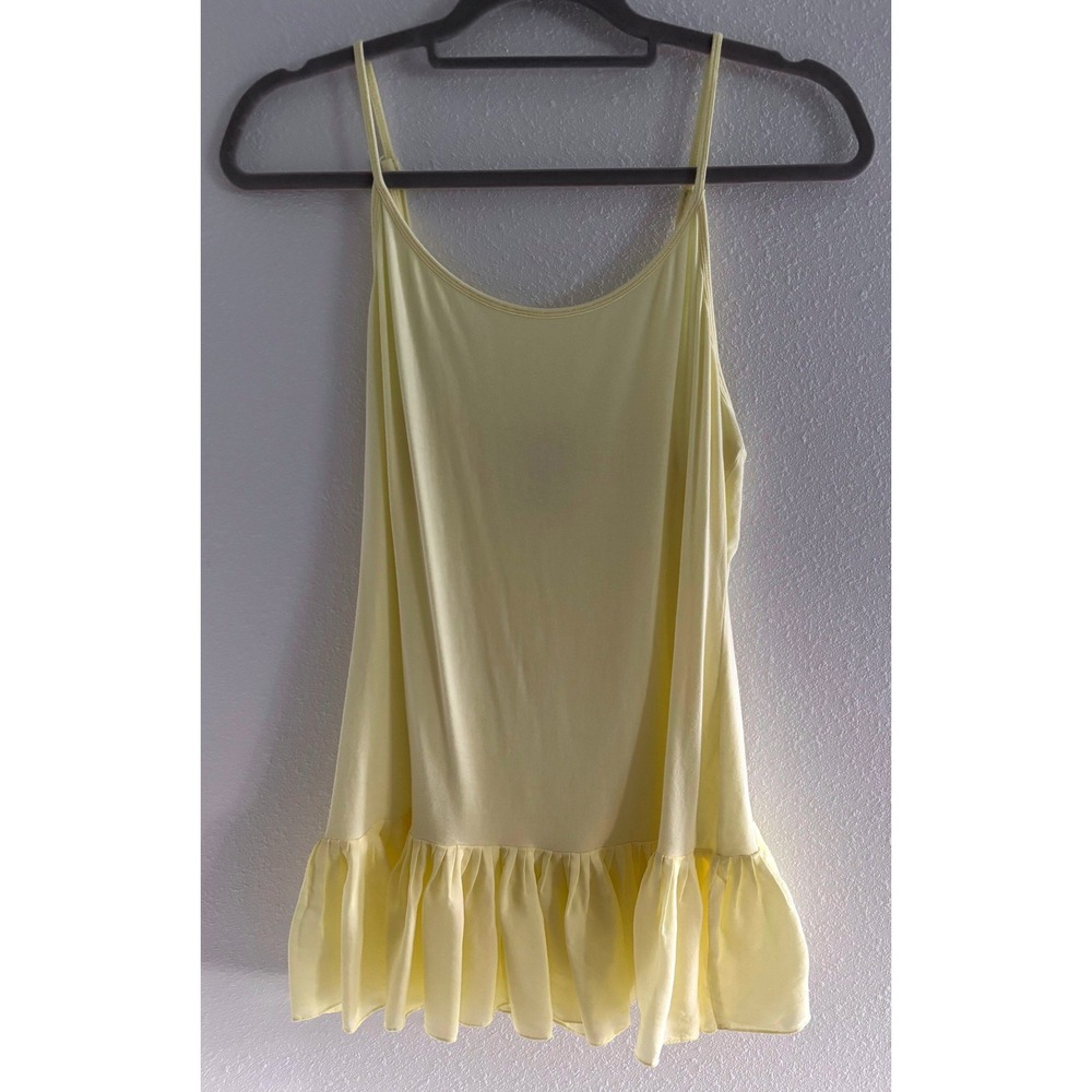 Vintage Tank Top Womens‎ PL Soft Yellow Silk Blend Tunic Ruffle Hem Y2K Flowy